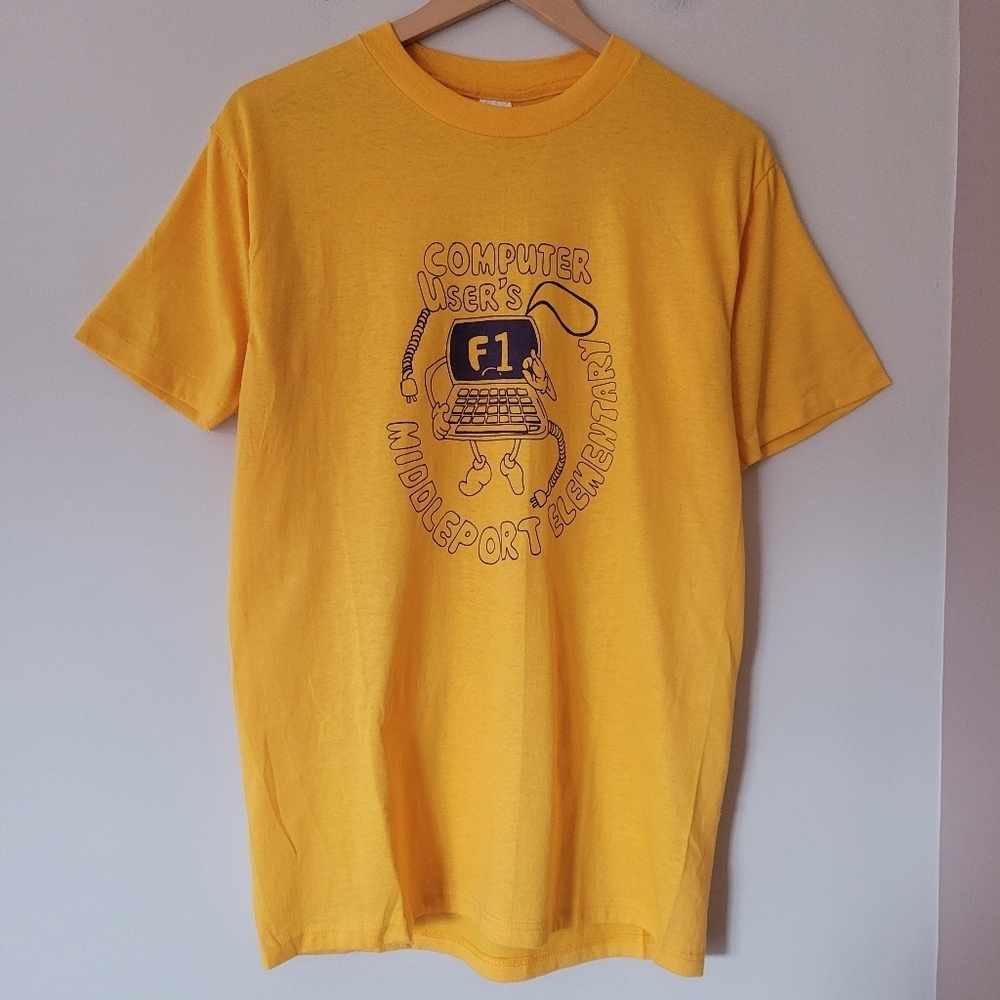 Vintage Single Stitch Tee T-shirt Yellow Computer Graphic Geek IT Sz Large